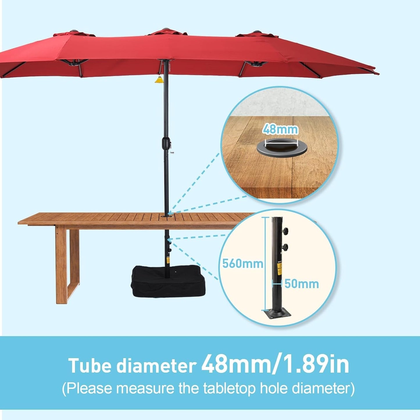 15ft Double Sided Patio Umbrella with Base Red