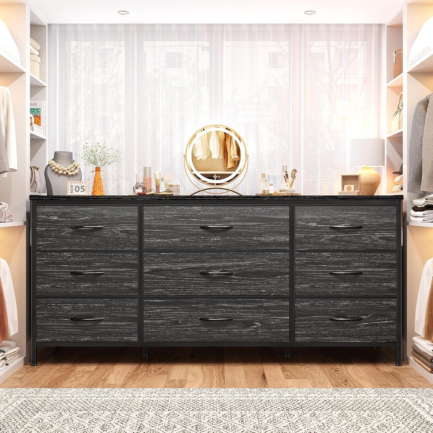 Dresser TV Stand with 9 Drawers for 60'' TV Stand for Bedroom Long