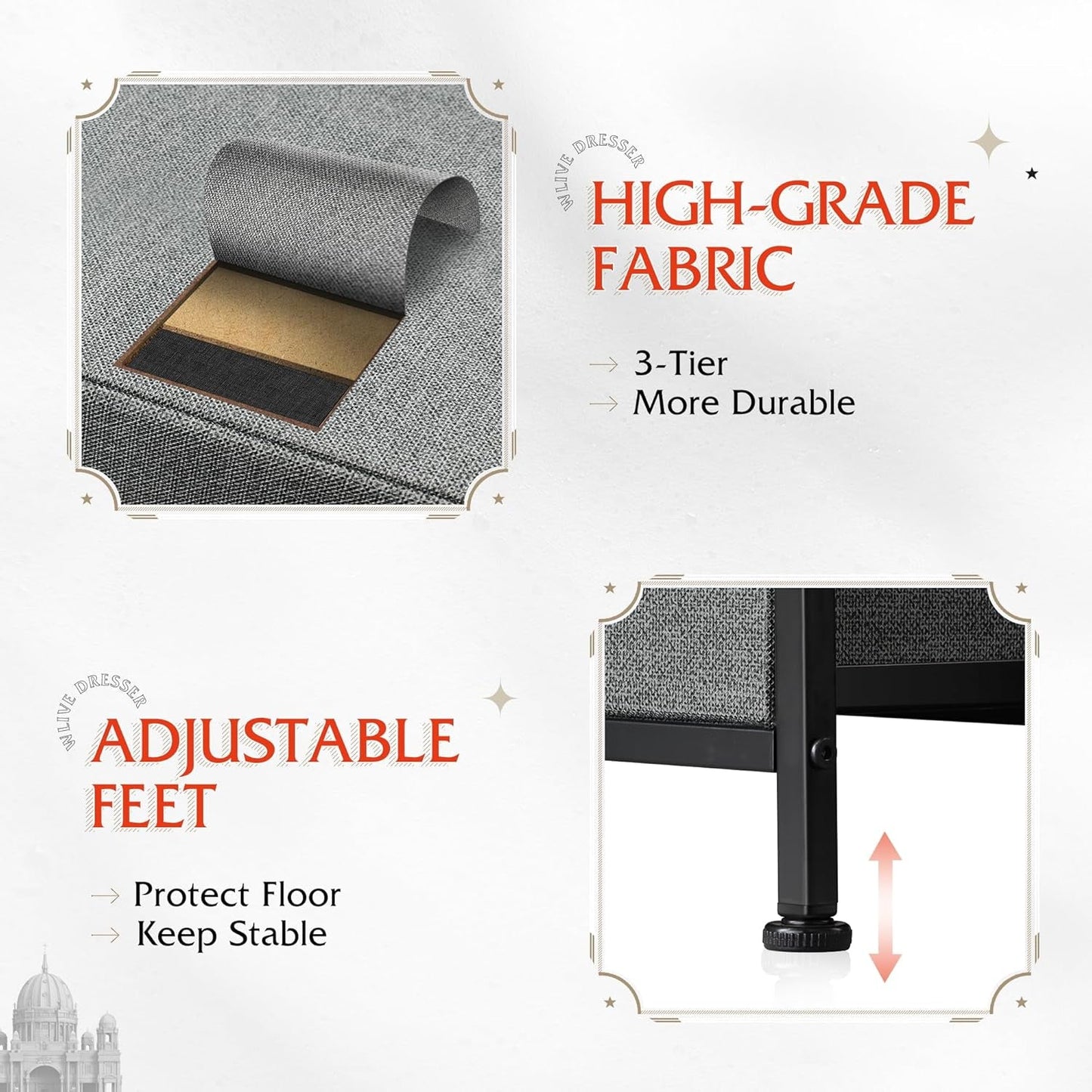 Fabric Dresser for Bedroom, Dresser with 10 Drawers, Storage Tower