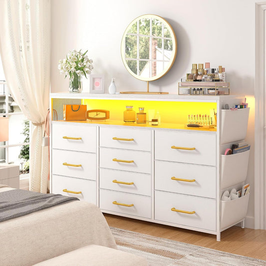 Dresser TV Stand with 10 Drawers for 55" TV Stand for Bedroom with LED