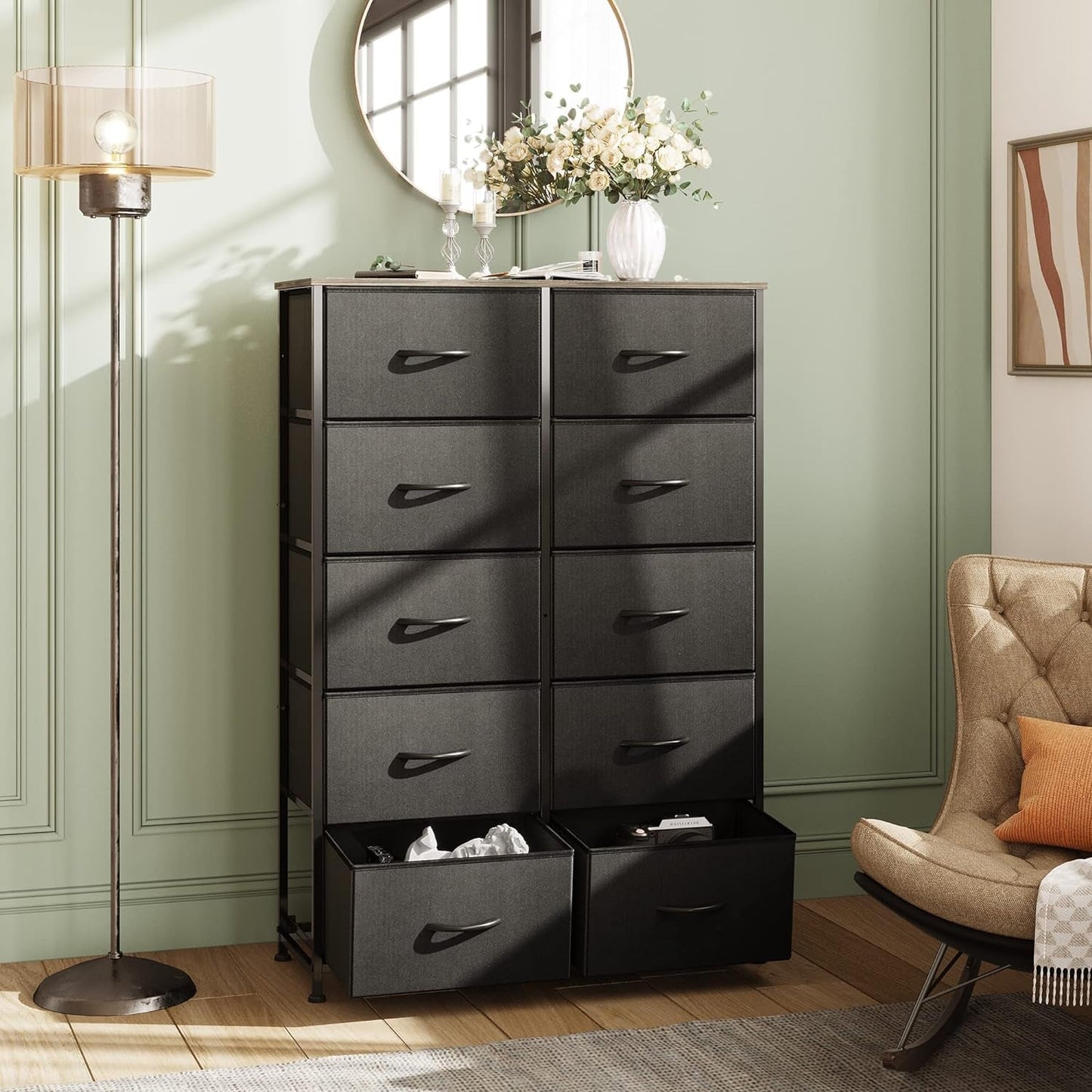 Tall Black Dresser for Bedroom with 10 Drawers, Chest of Drawers,