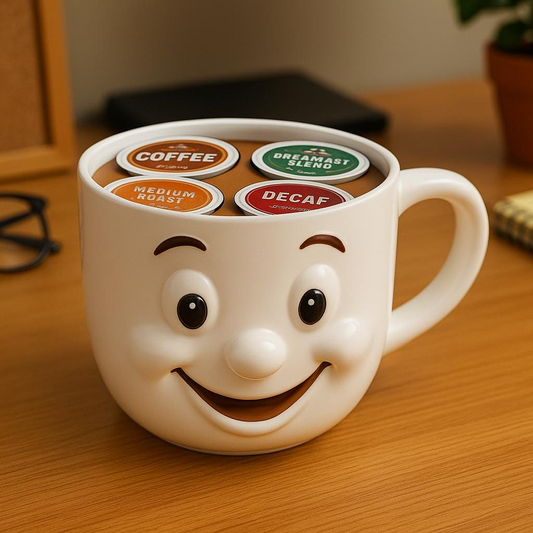 Smiling Mug Coffee Pod Holder – 4‑Slot Personal Desk Organizer,