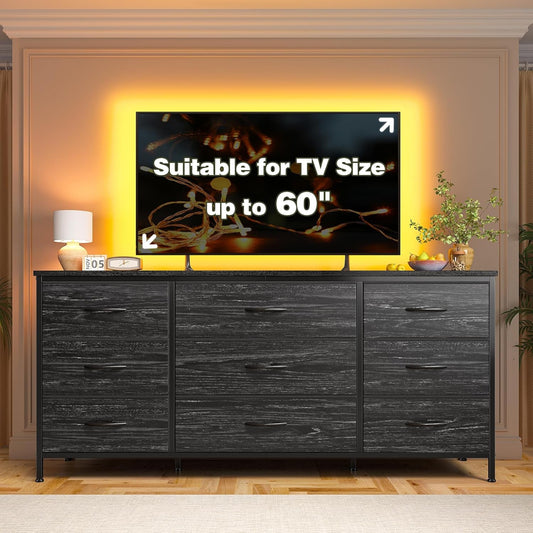 Dresser TV Stand with 9 Drawers for 60'' TV Stand for Bedroom Long