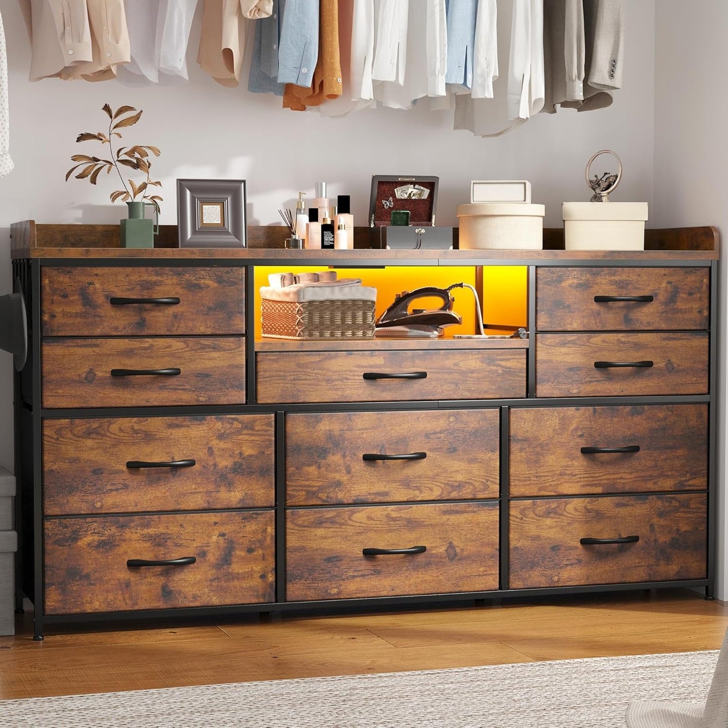 Dresser for Bedroom with 11 Drawers for 60" TV Stand for Bedroom with