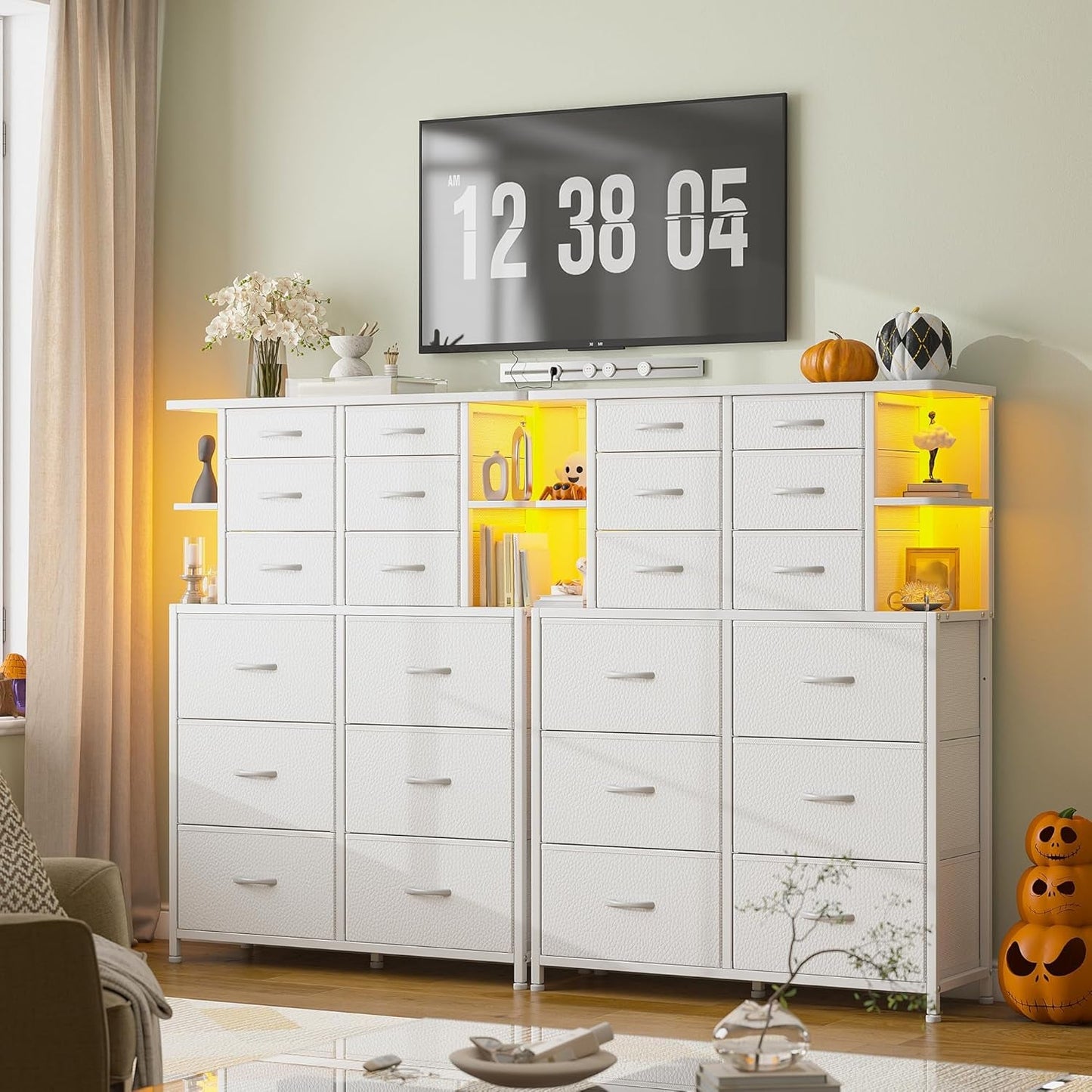 Dresser for Bedroom with LED Lights, 12 Drawers Bedroom Dresser, Black