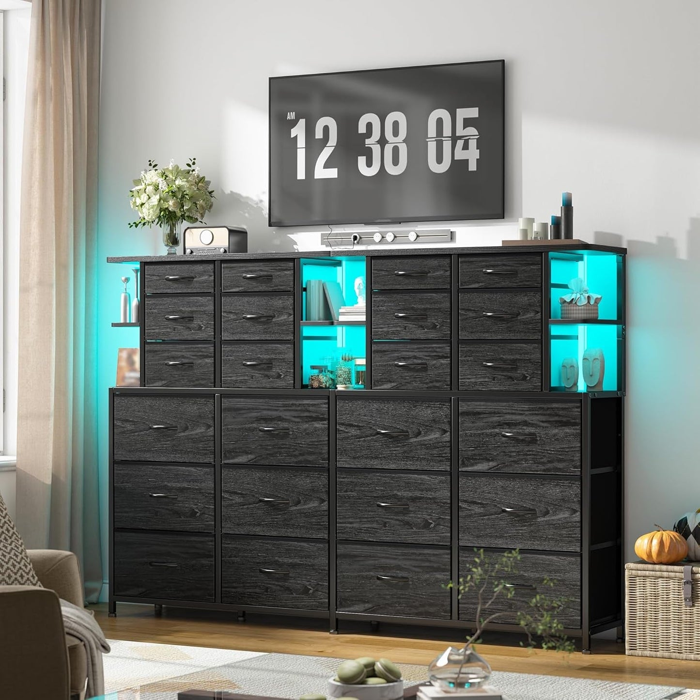 12 Drawer Dresser with LED Lights Bedroom Black