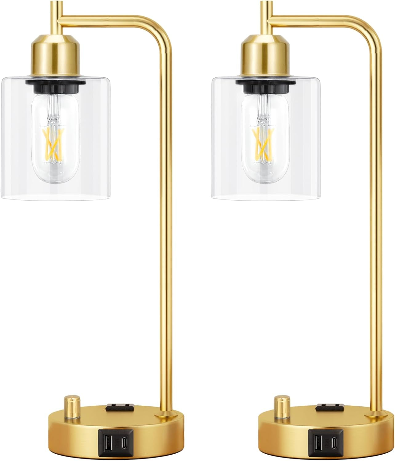 Industrial Table Lamps for Bedroom Set of 2 - Fully Dimmable Bedside