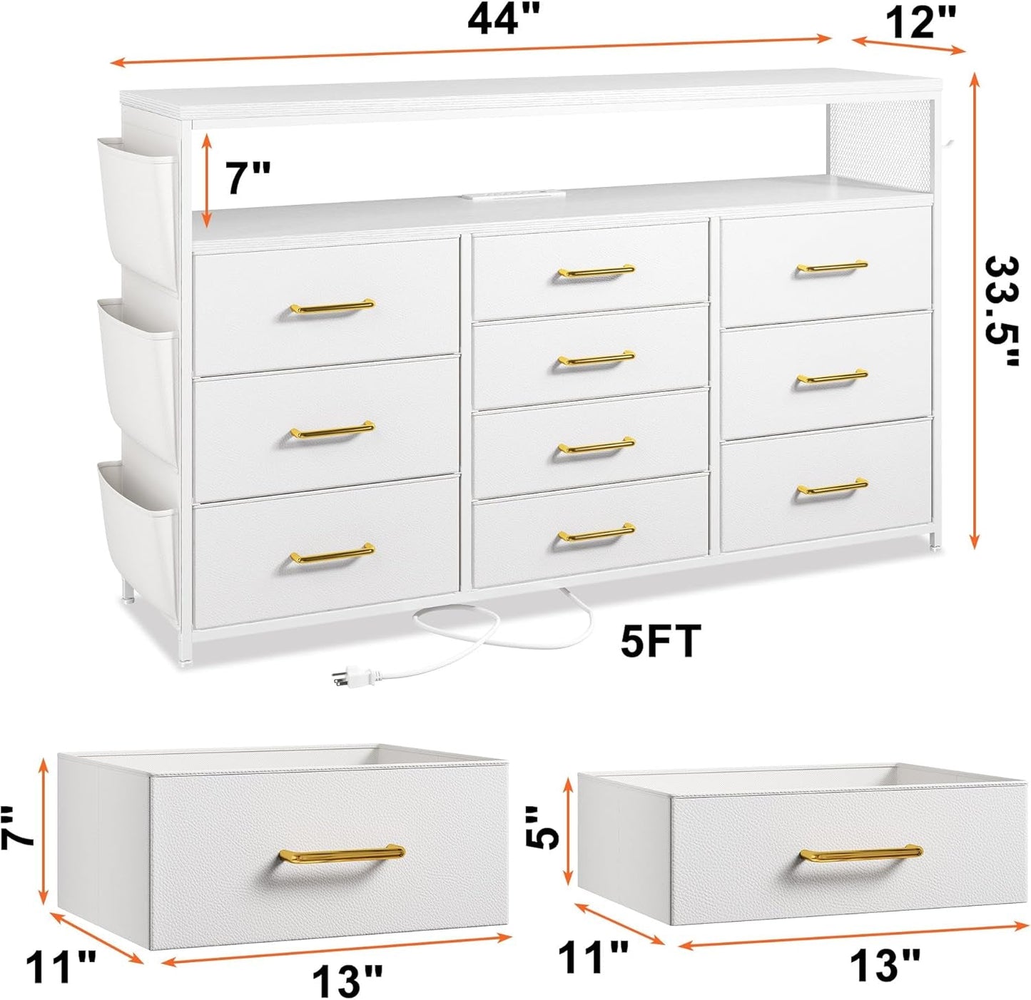 Dresser TV Stand with 10 Drawers for 55" TV Stand for Bedroom with LED