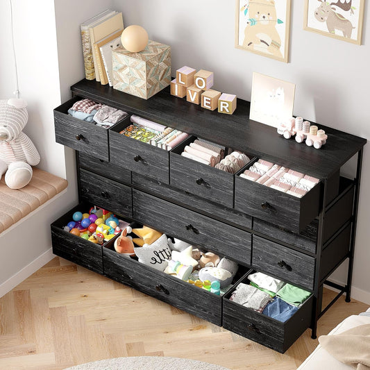 Black Dresser, Dresser for Bedroom with 13 Storage Drawers, Dressers &