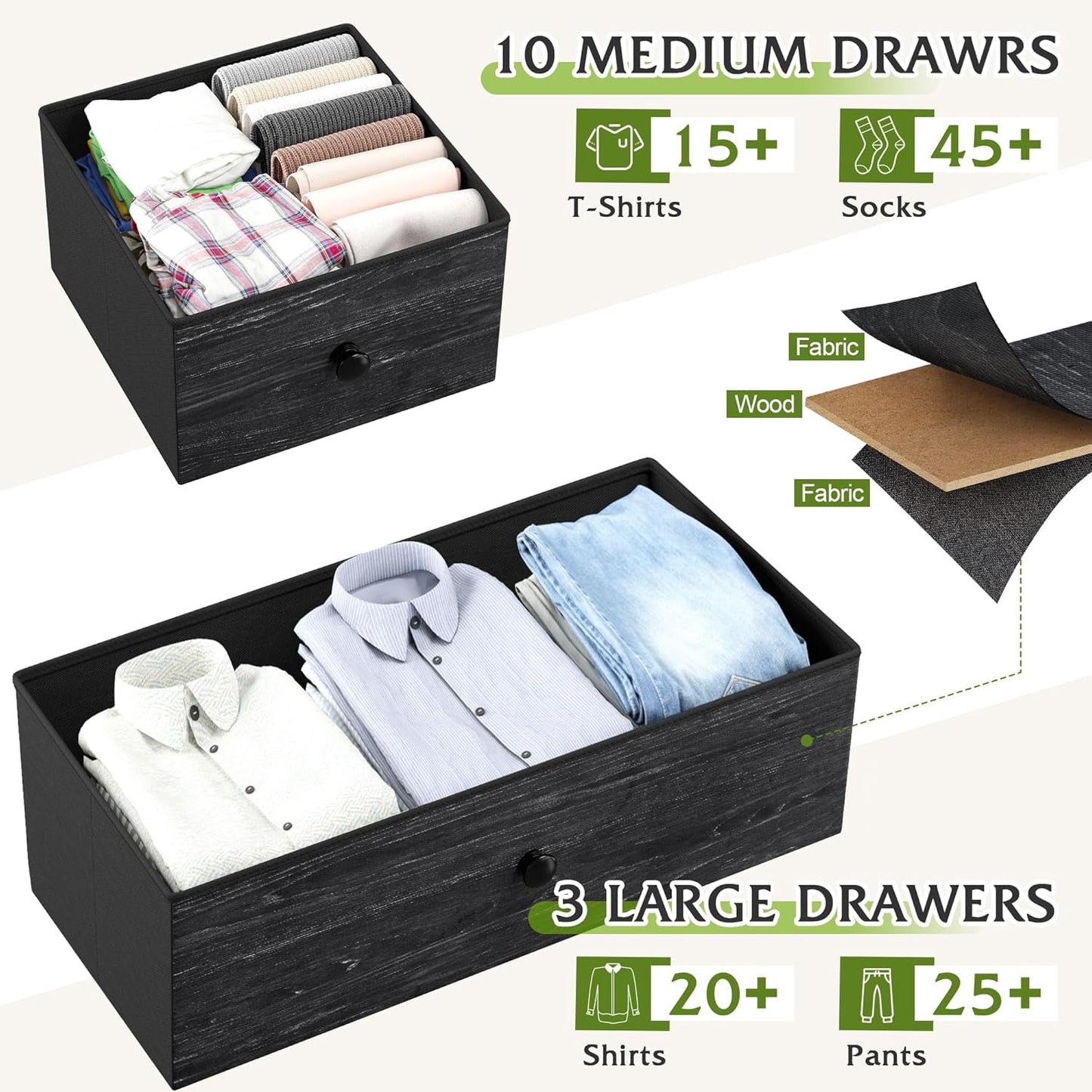 Black Dresser, Dresser for Bedroom with 13 Storage Drawers, Dressers &