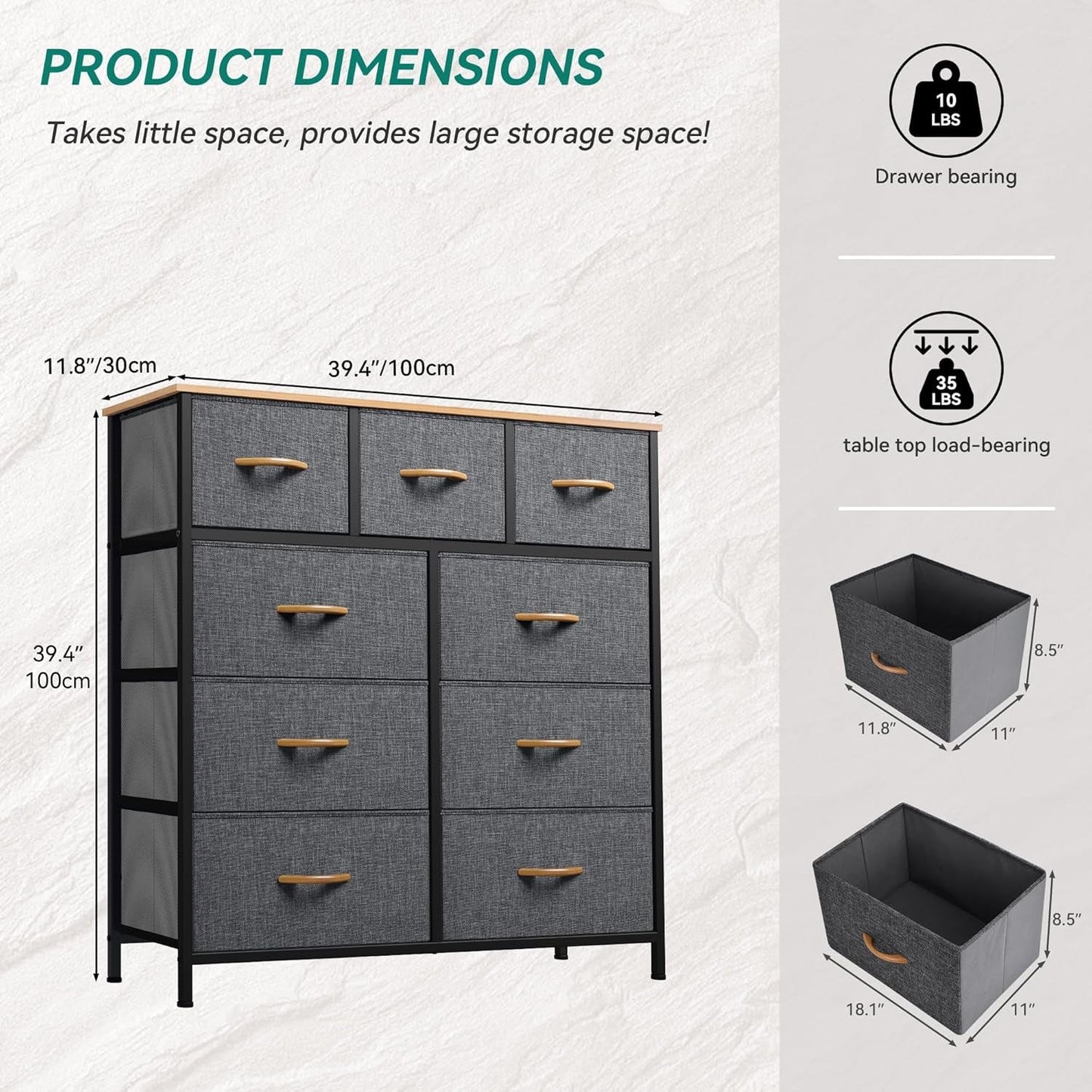 Dresser for Bedroom with 9 Drawers, Fabric Storage Dresser, Closet