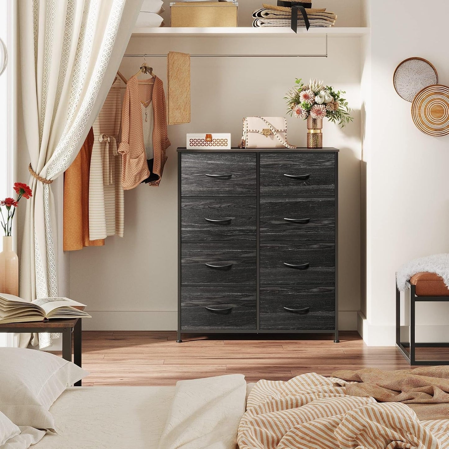 Tall Fabric Dresser for Bedroom with 8 Drawers, Storage Tower with