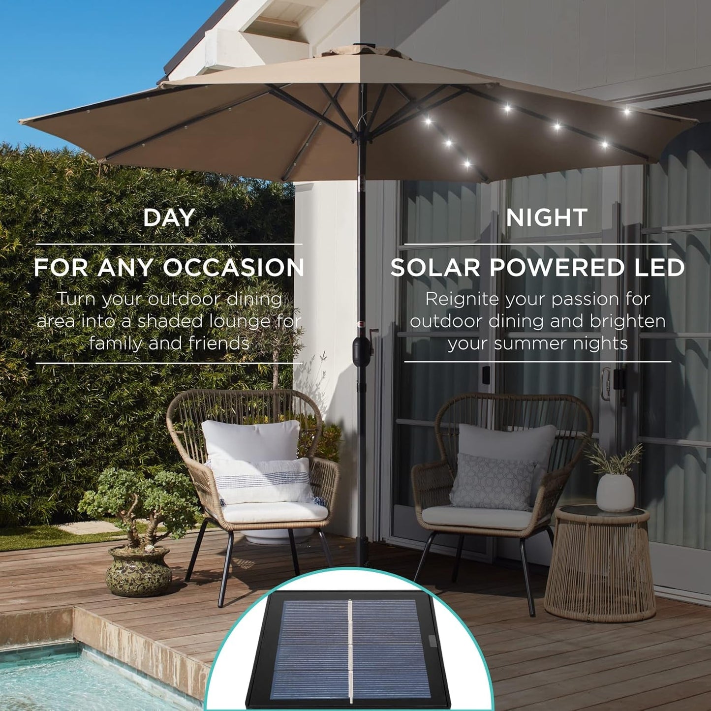 10Ft Solar Polyester LED Lighted Patio Umbrella W/Tilt Adjustment and