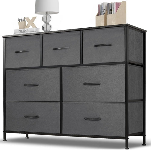 Dresser for Bedroom, 7 Storage Drawers, Anti-Tip Wide Fabric Closet