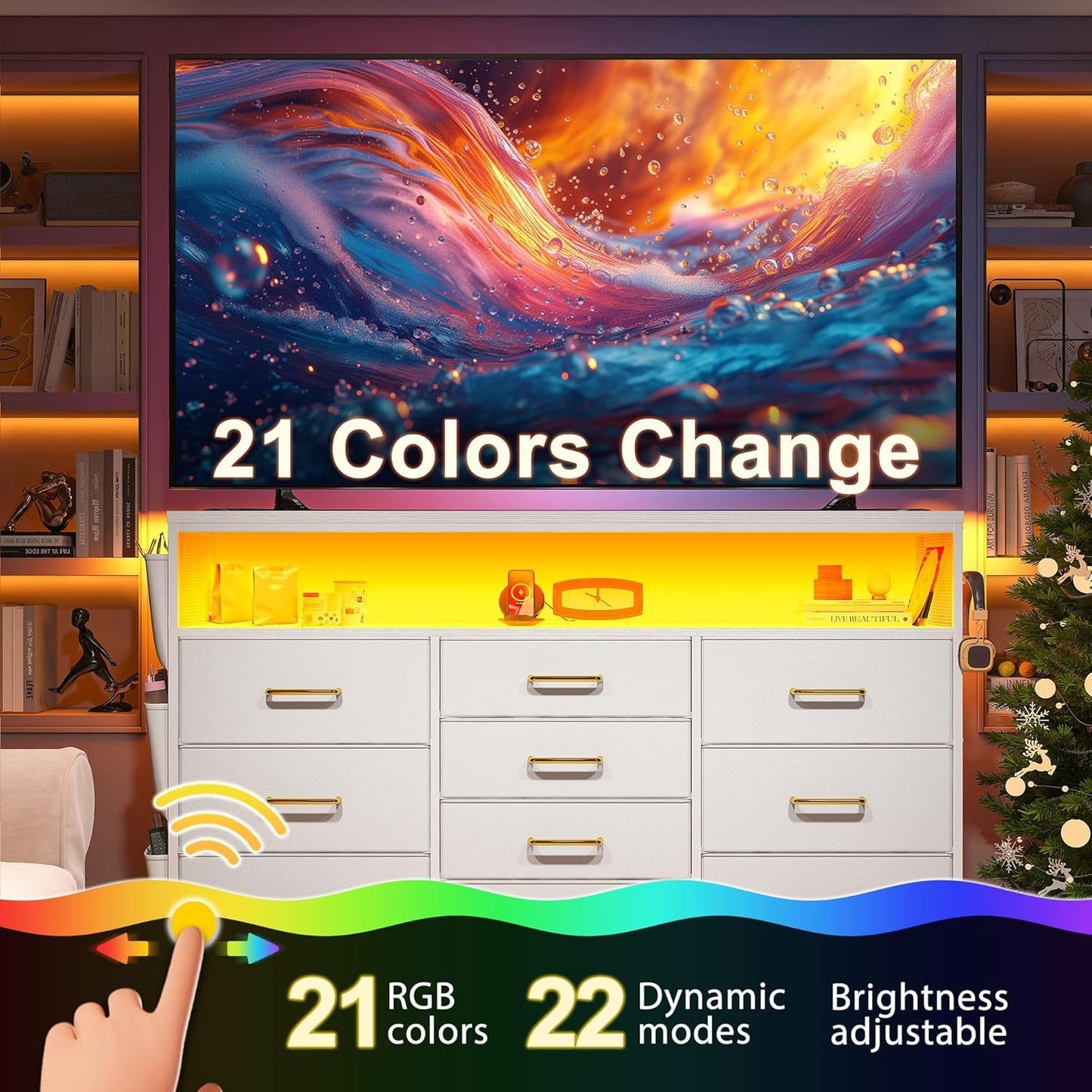 Dresser TV Stand with 10 Drawers for 55" TV Stand for Bedroom with LED