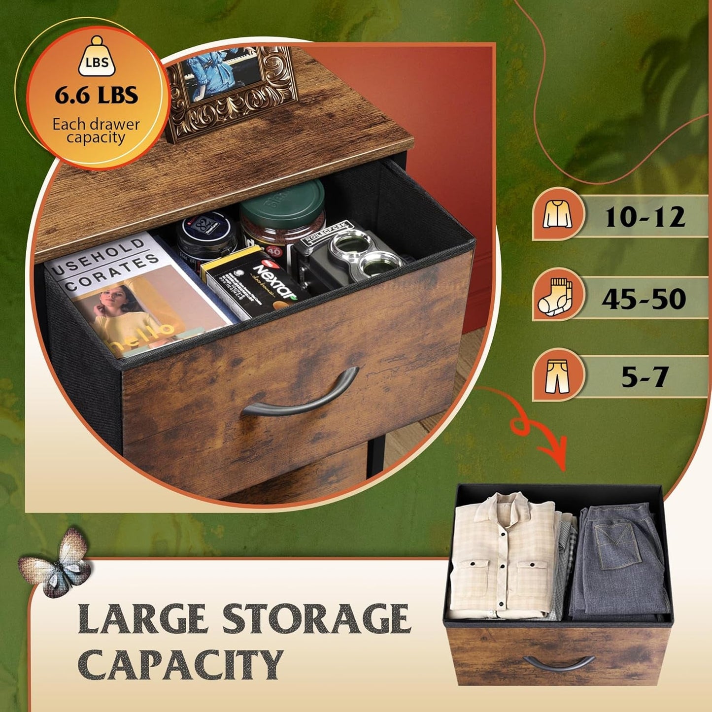 Fabric Dresser, 5-Drawer Tall Dresser for Bedroom, Storage Dresser