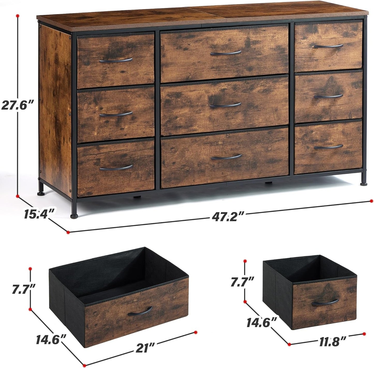 Dresser, Dresser for Bedroom with 9 Drawers, Wide Dresser TV Stand for