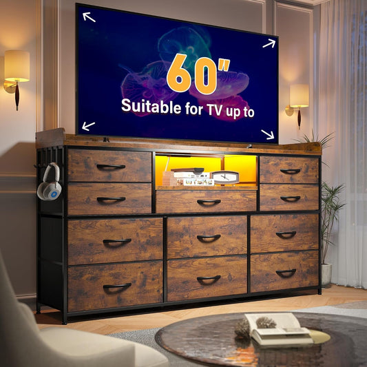 Dresser for Bedroom with 11 Drawers for 60" TV Stand for Bedroom with