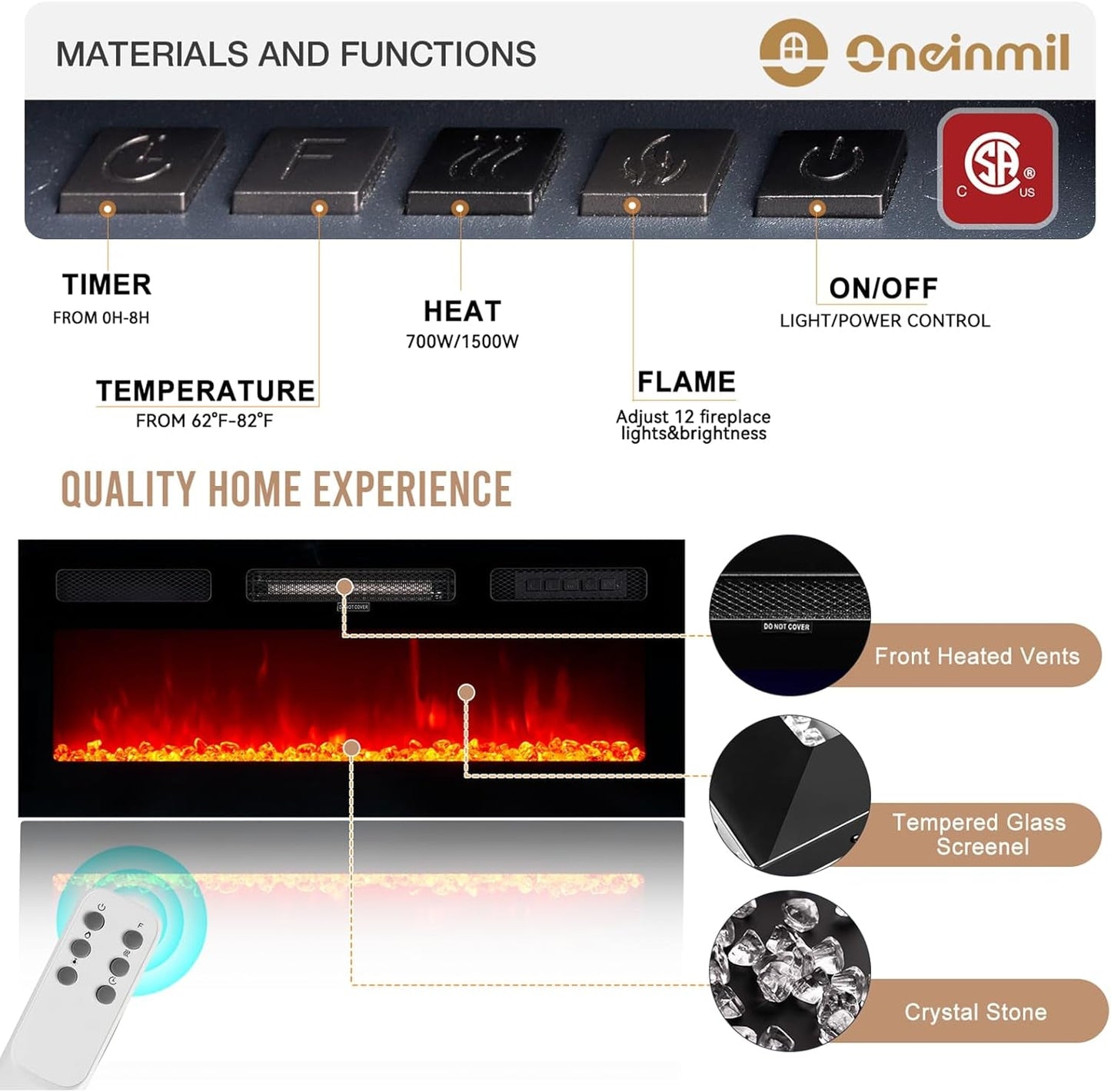 80" Modern Electric Fireplace TV Stand for Tvs up to 90 Inch, with