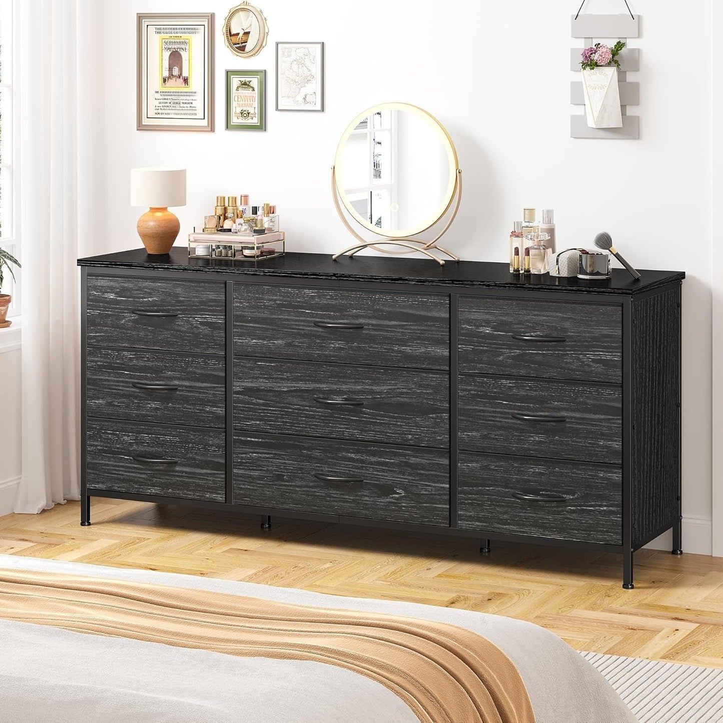 Dresser TV Stand with 9 Drawers for 60'' TV Stand for Bedroom Long