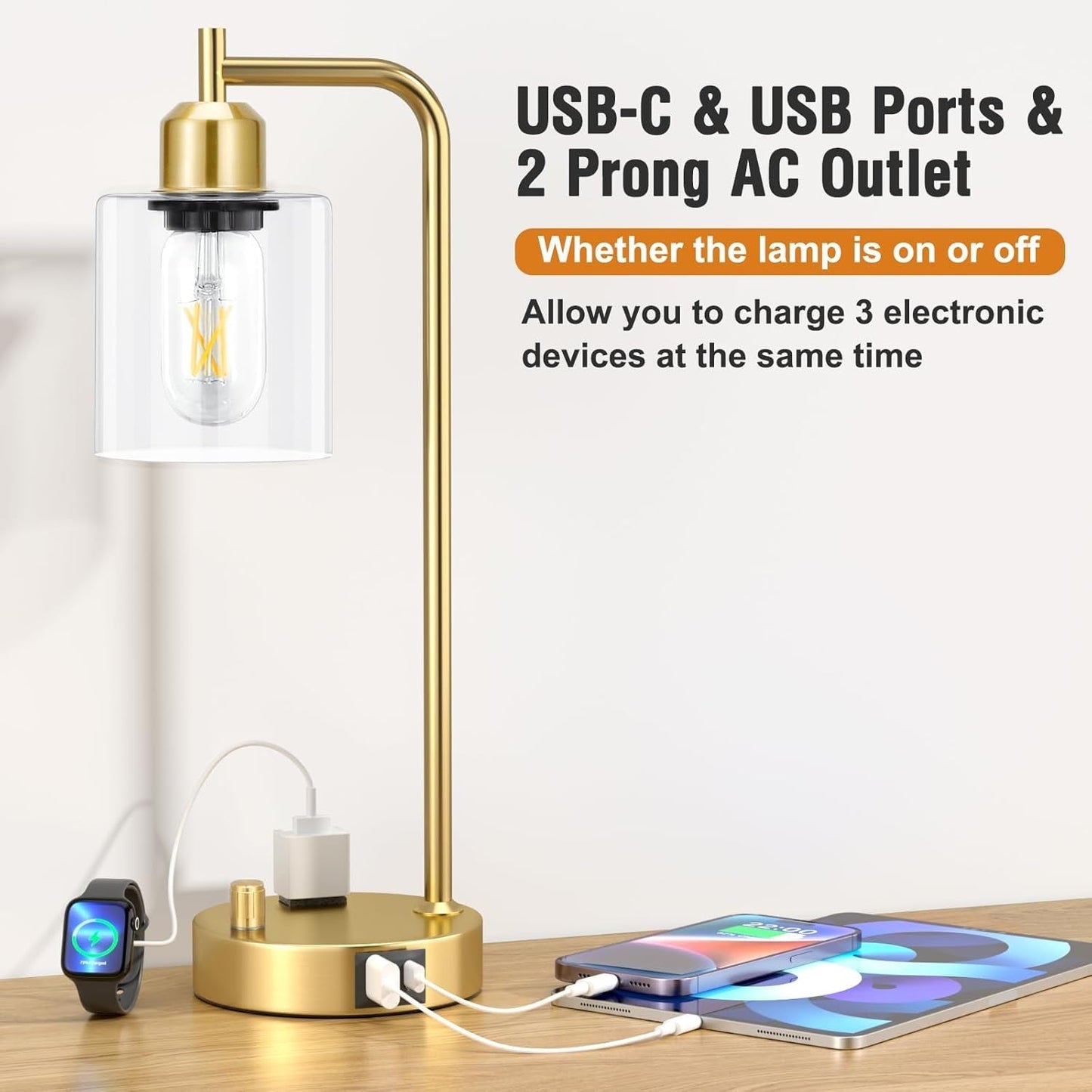 Industrial Table Lamps for Bedroom Set of 2 - Fully Dimmable Bedside