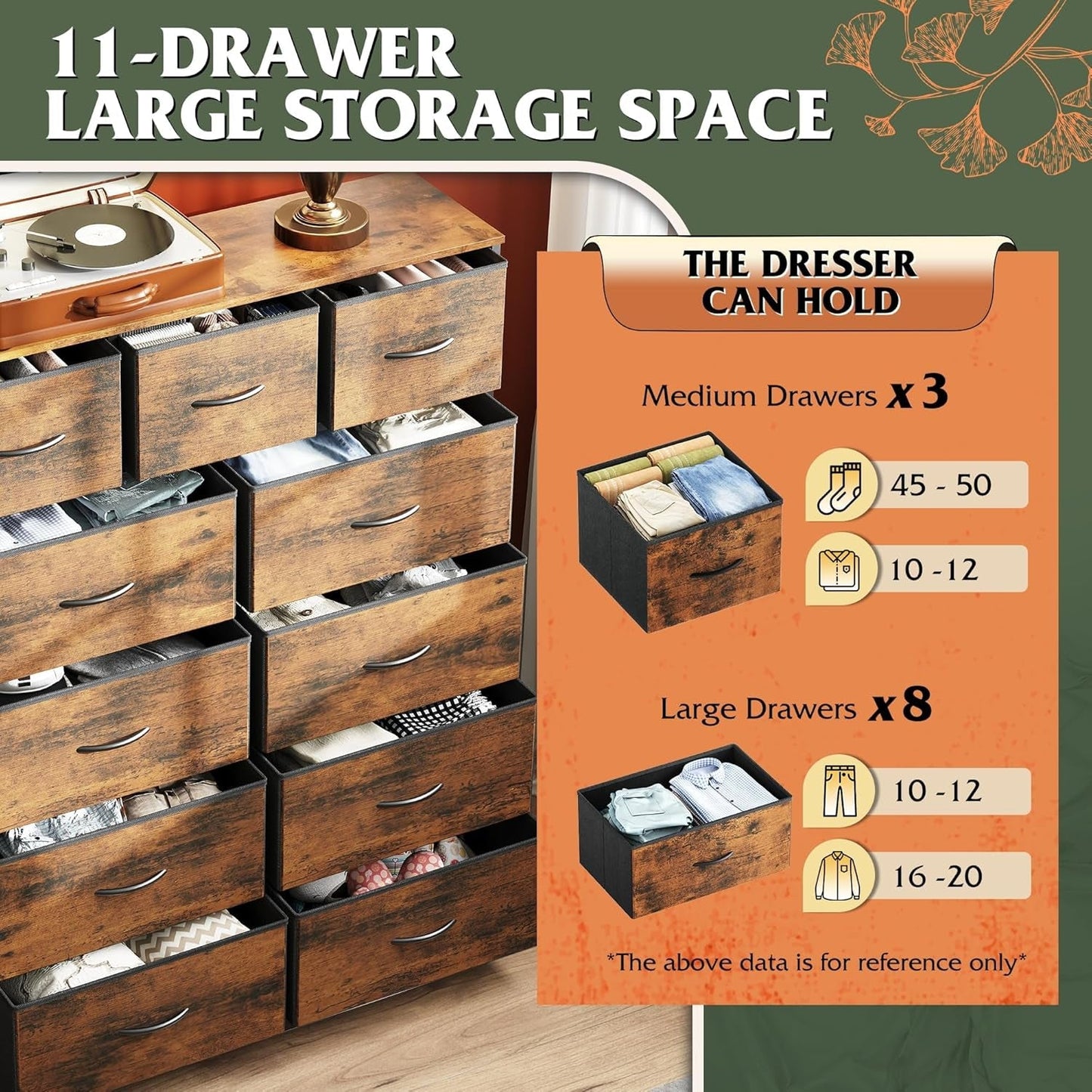 Tall Dresser for Bedroom, Fabric Dresser Storage Tower, Dresser &