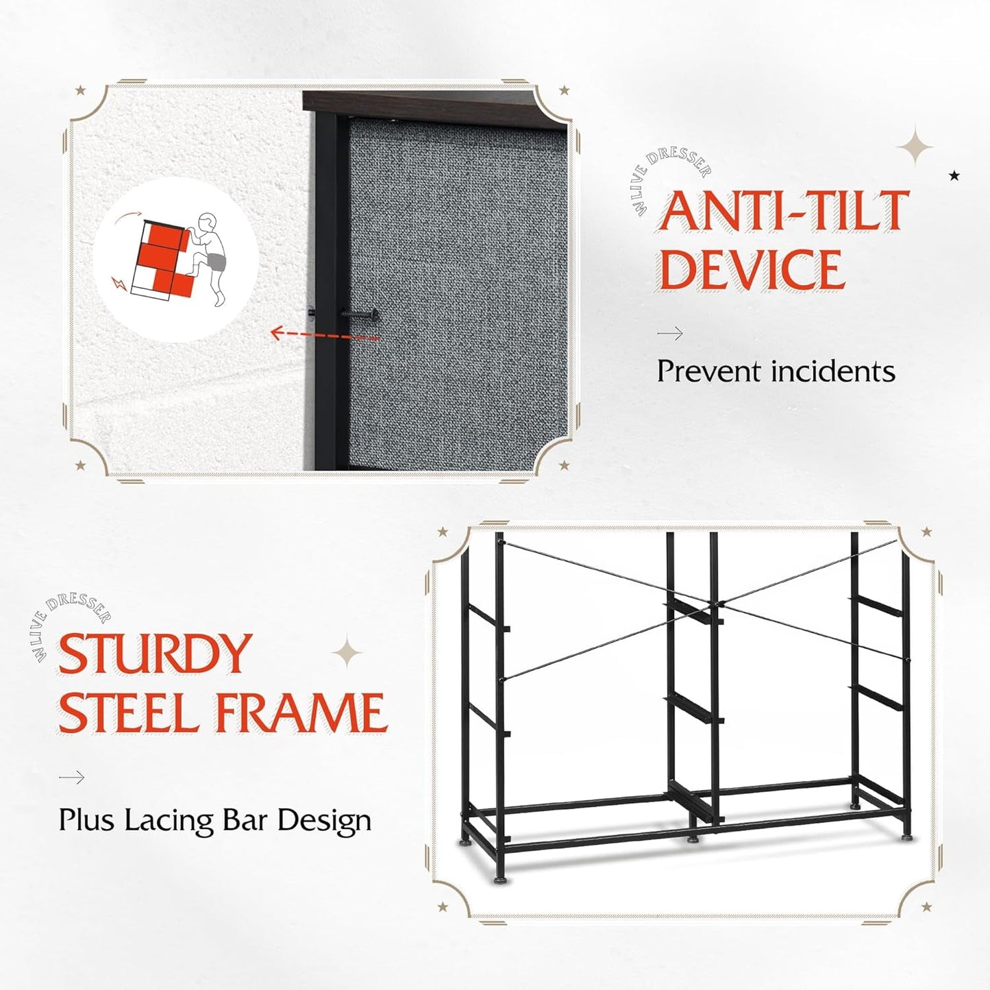 Fabric Dresser for Bedroom, Dresser with 10 Drawers, Storage Tower