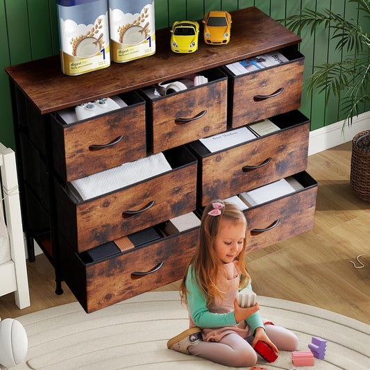 Dresser for Bedroom, 7 Storage Drawers, Anti-Tip Wide Fabric Closet