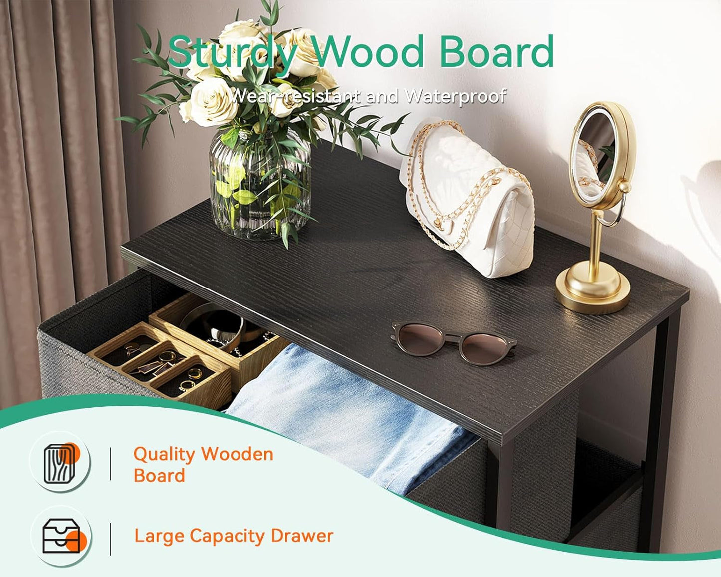 Dresser for Bedroom with 4 Storage Drawers, Small Dresser Chest of