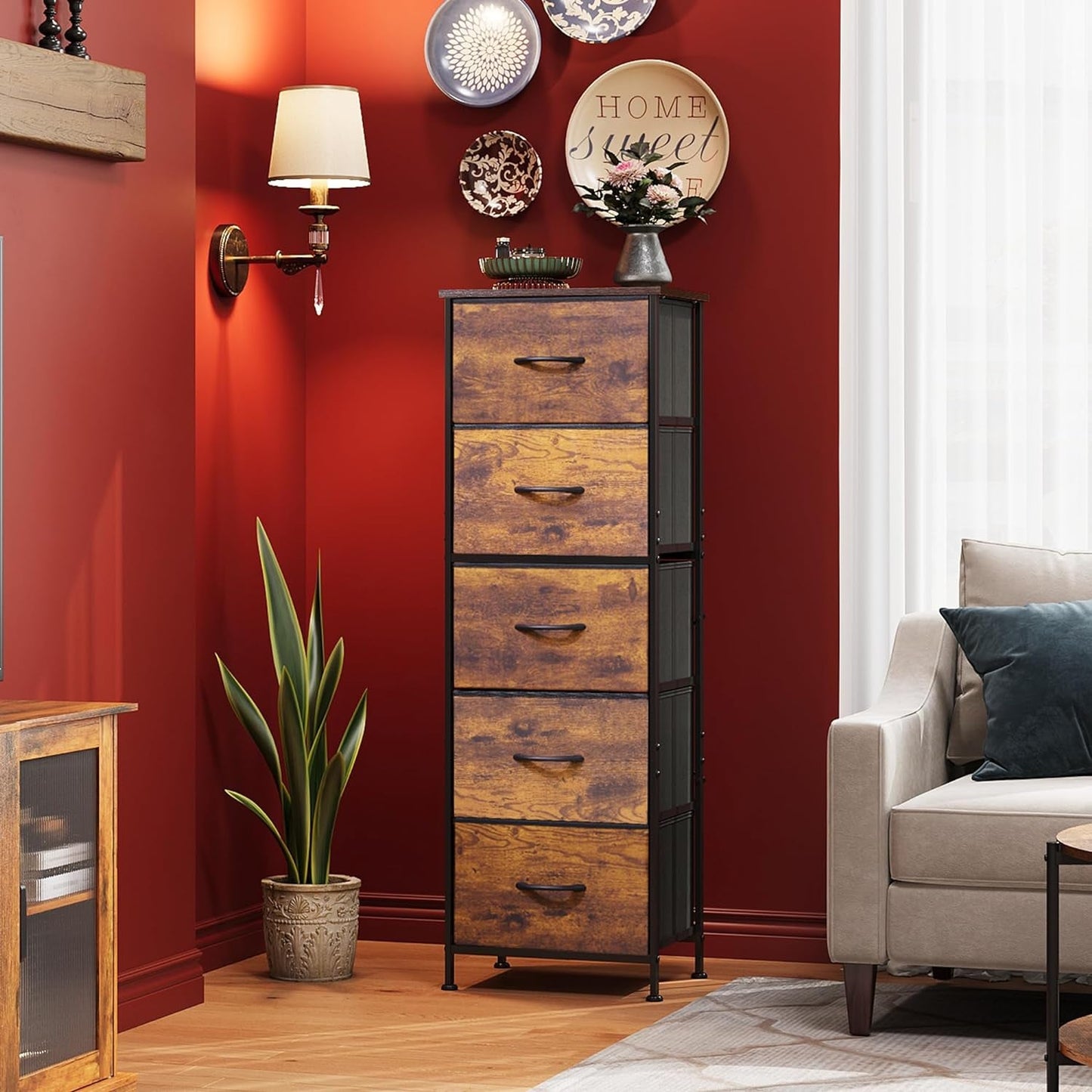 Fabric Dresser, 5-Drawer Tall Dresser for Bedroom, Storage Dresser