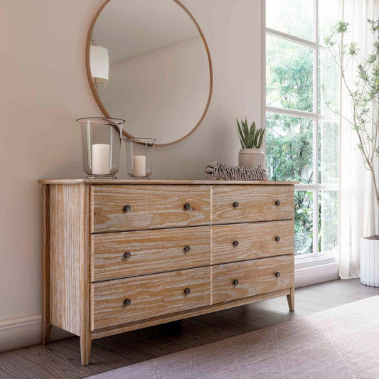 Greenport 6-Drawer Bedroom Dresser, Solid Wood with a Brushed Grey
