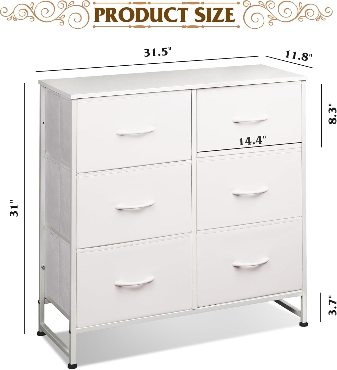 White Dresser for Bedroom, 6 Drawer Double Dresser, Fabric Storage