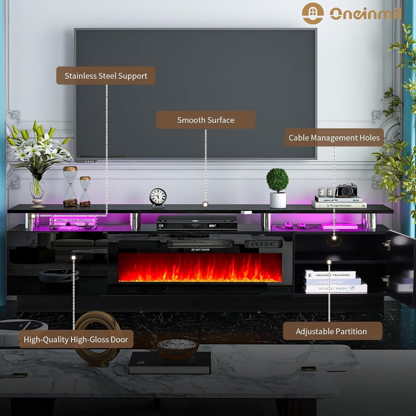 80" Modern Electric Fireplace TV Stand for Tvs up to 90 Inch, with