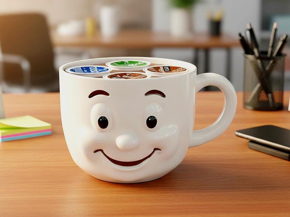 Smiling Mug Coffee Pod Holder – 4‑Slot Personal Desk Organizer,