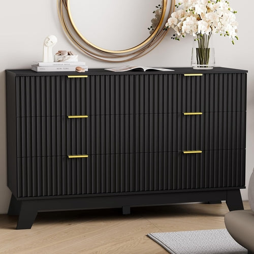 6 Drawers Dresser for Bedroom, Fluted Dresser Chest of Drawers with