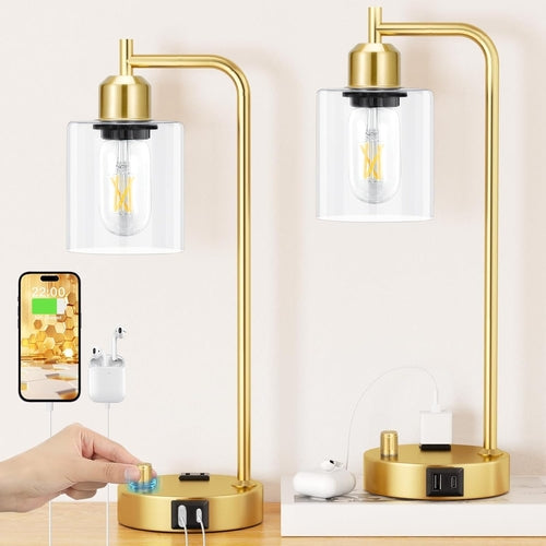 Industrial Table Lamps for Bedroom Set of 2 - Fully Dimmable Bedside