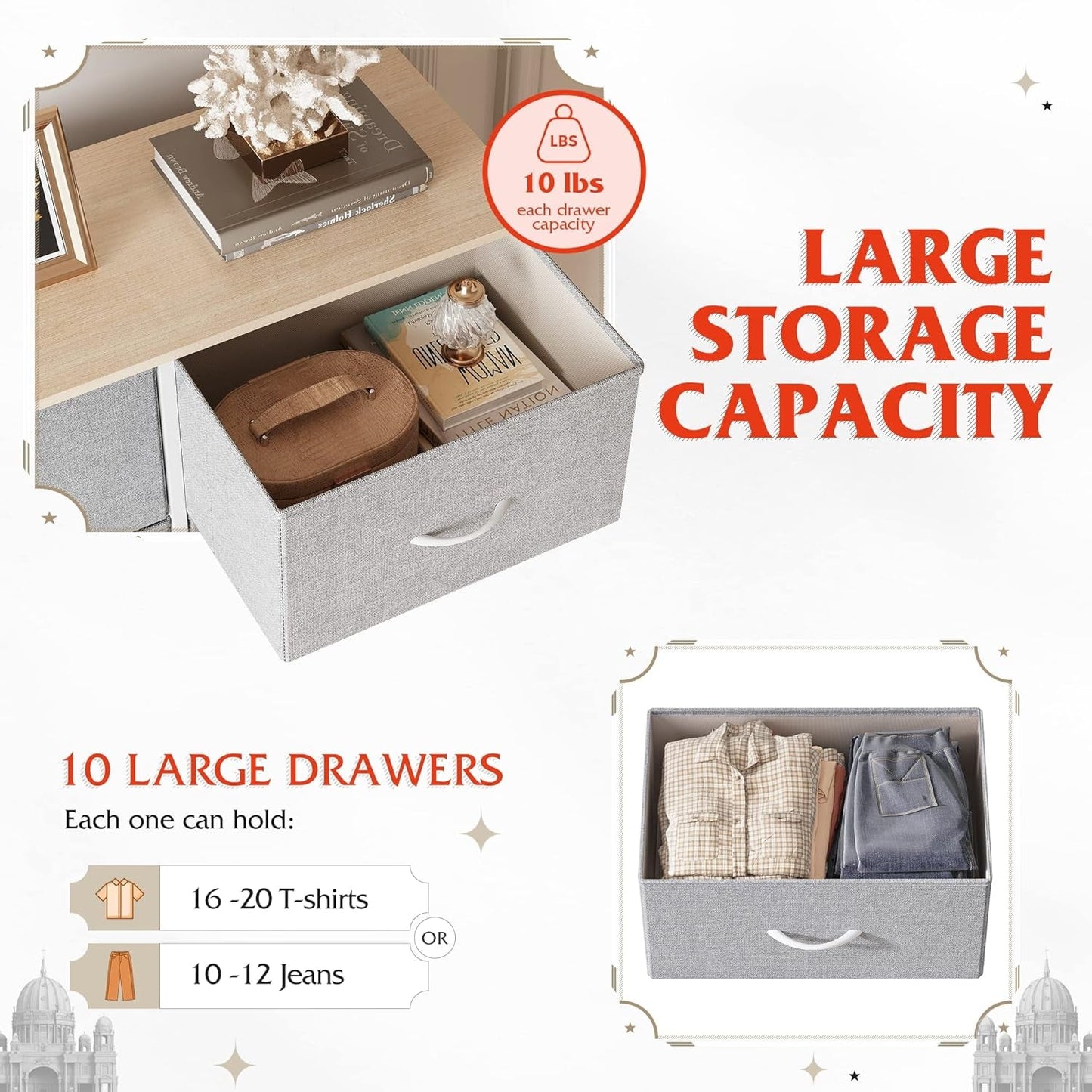 Tall Dresser for Bedroom with 10 Drawers, Chest of Drawers, Dressers