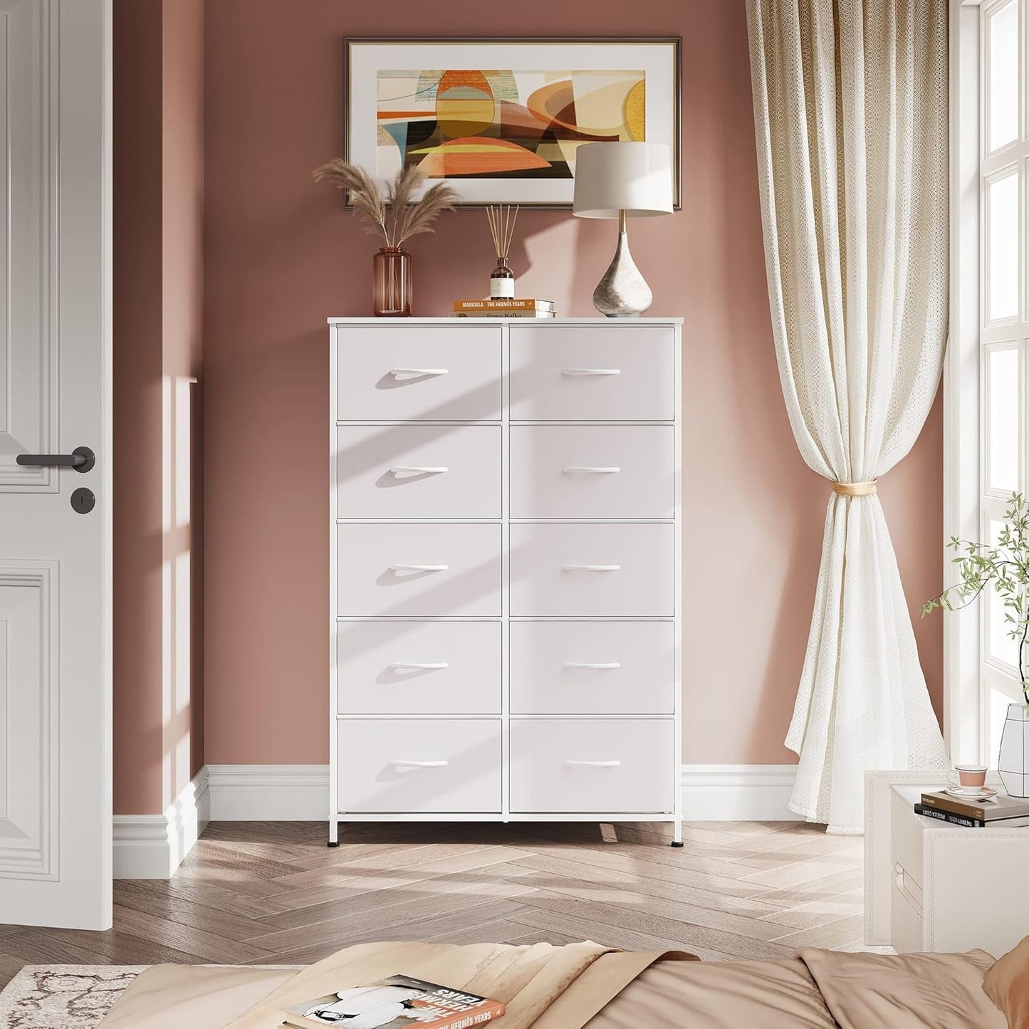 Fabric Dresser for Bedroom with 10 Drawers, Tall Chest of Drawers,