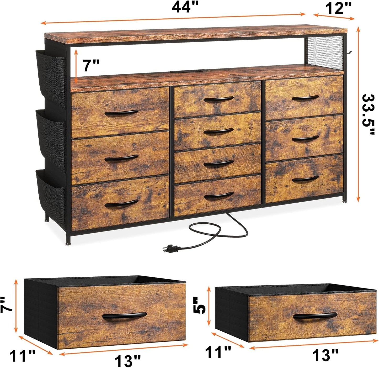 Dresser TV Stand with 10 Drawers for 55" TV Stand for Bedroom with LED