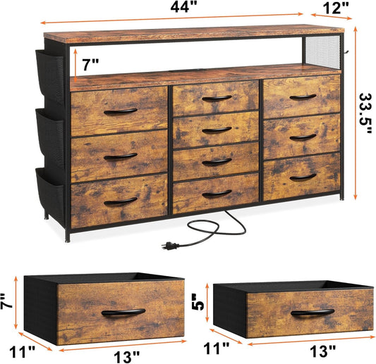 Dresser TV Stand with 10 Drawers for 55" TV Stand for Bedroom with LED