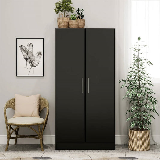 Bedroom Armoire Wardrobe Cabinet with Hanging Rail in Black Wood