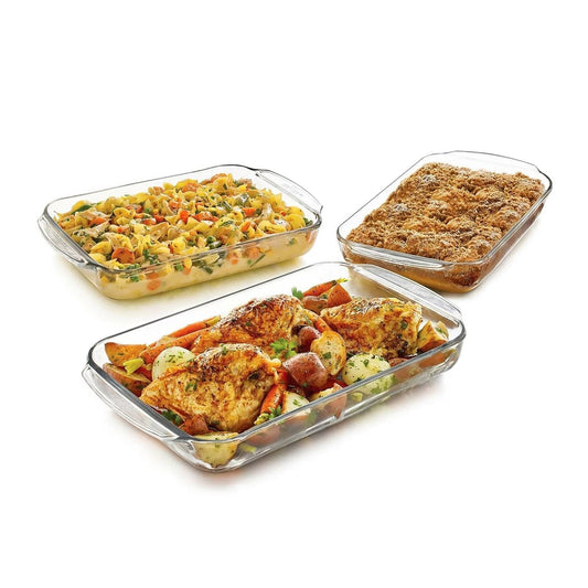Glass 3-Piece Bakeware Oven Safe Casserole Baking Dish Set -