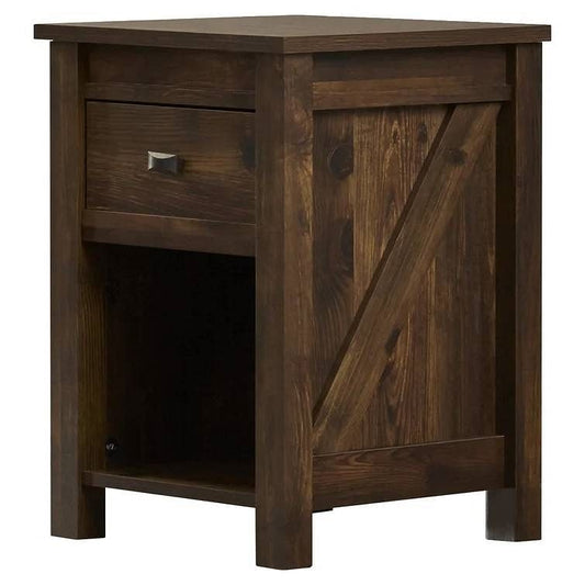 Farmhouse 1-Drawer Bedroom Nightstand with Open Shelf in Rustic Pine
