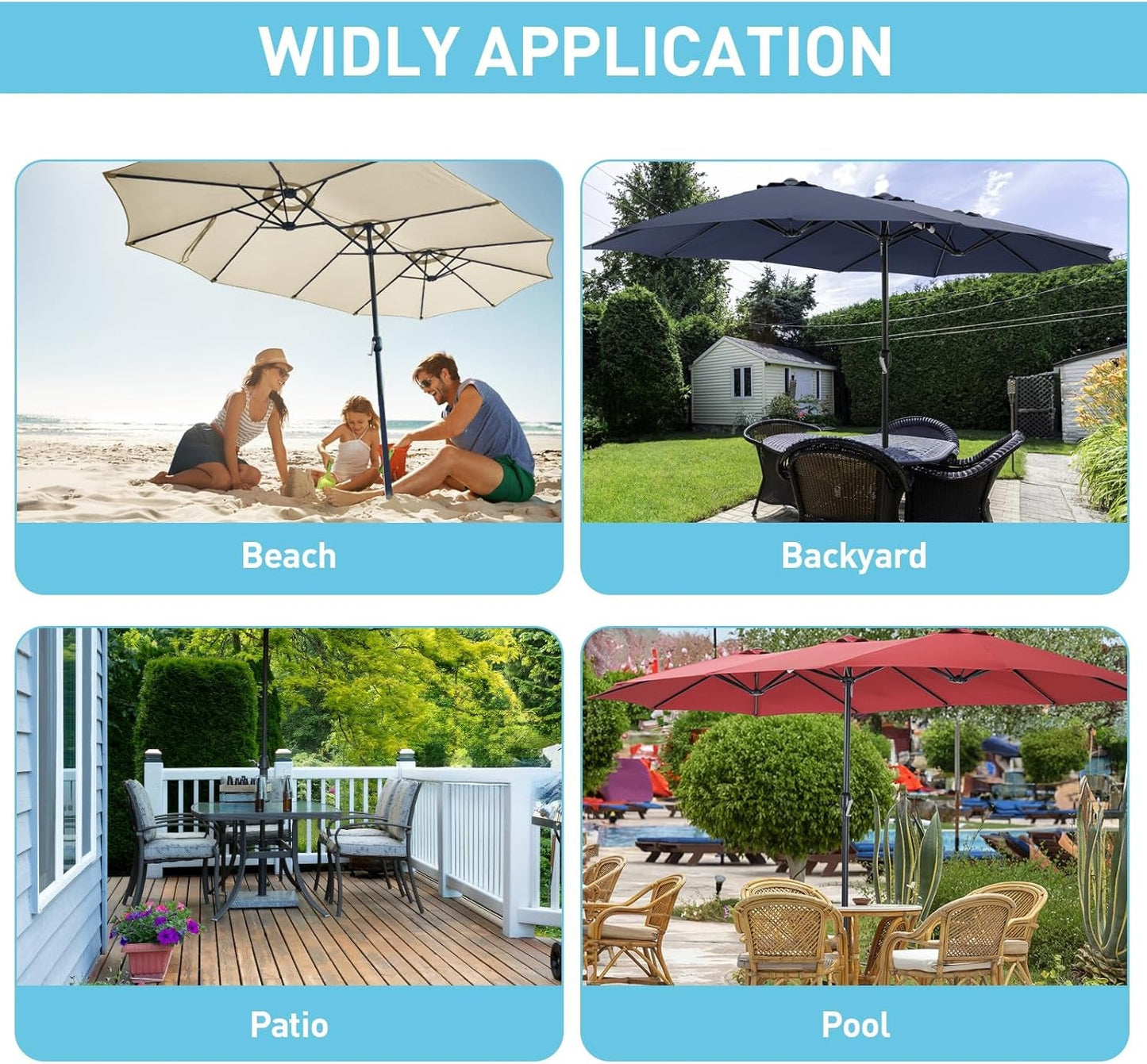 15ft Double Sided Patio Umbrella with Base Red