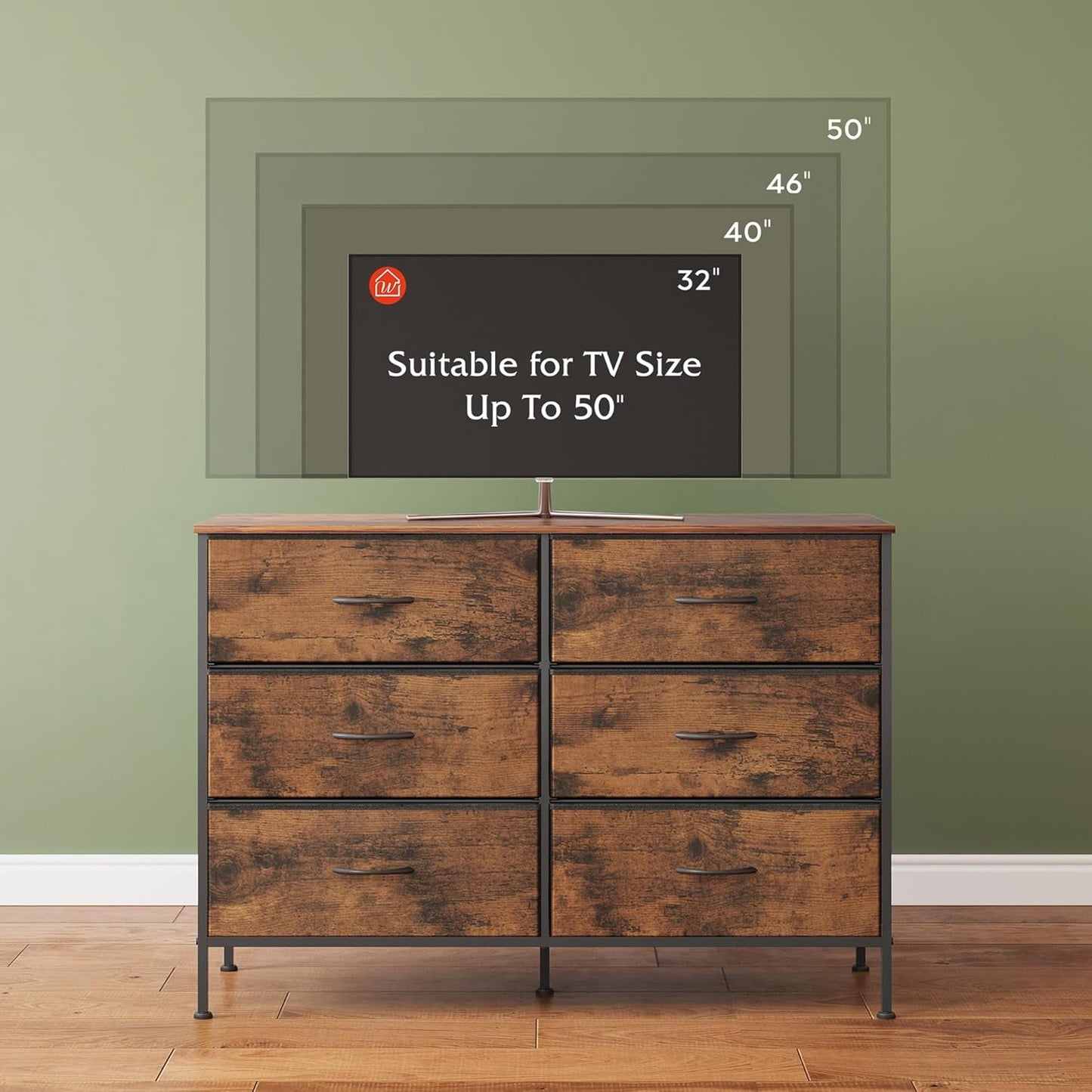 Dresser for Bedroom with 6 Drawers, Wide Fabric Dresser TV Stand for