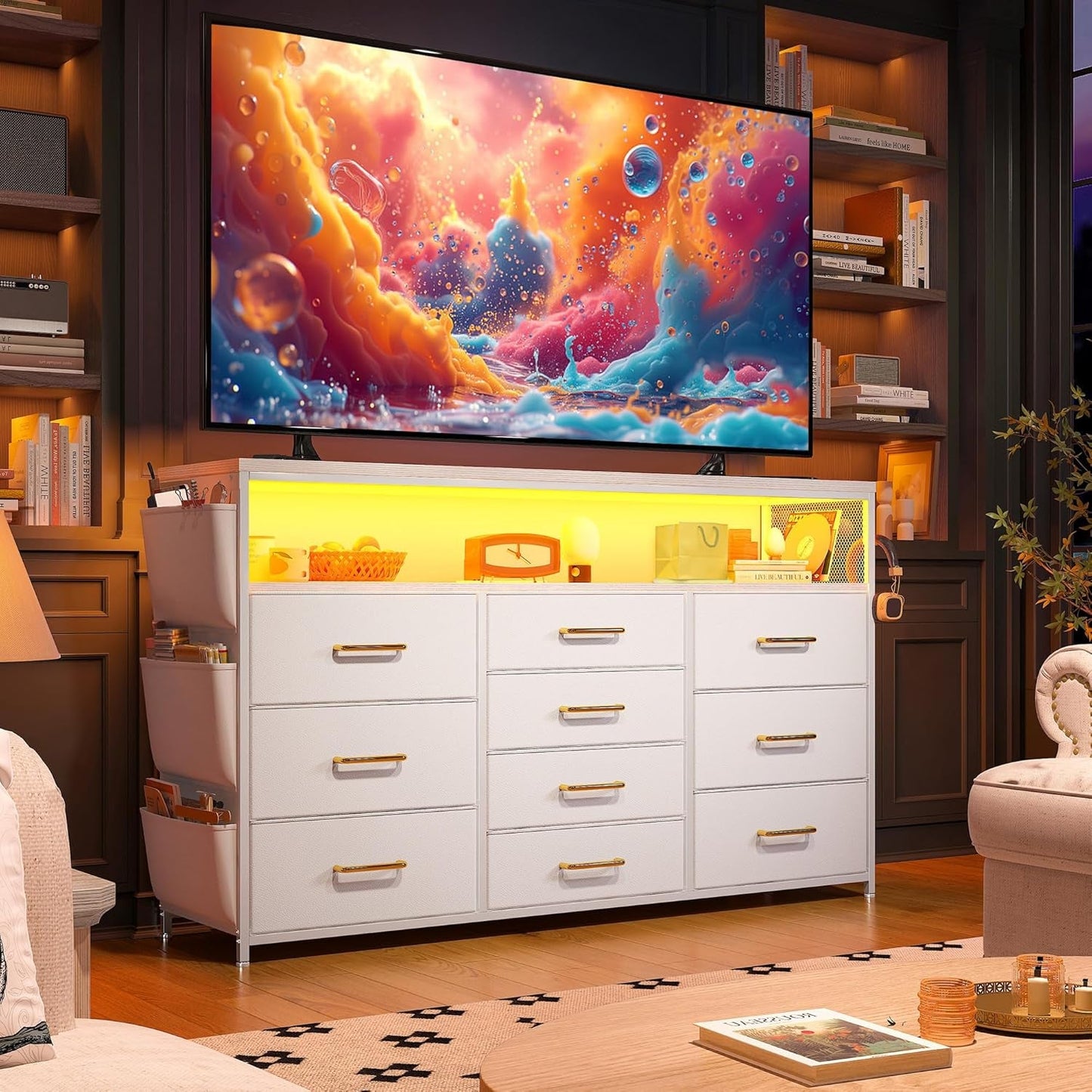 Dresser TV Stand with 10 Drawers for 55" TV Stand for Bedroom with LED
