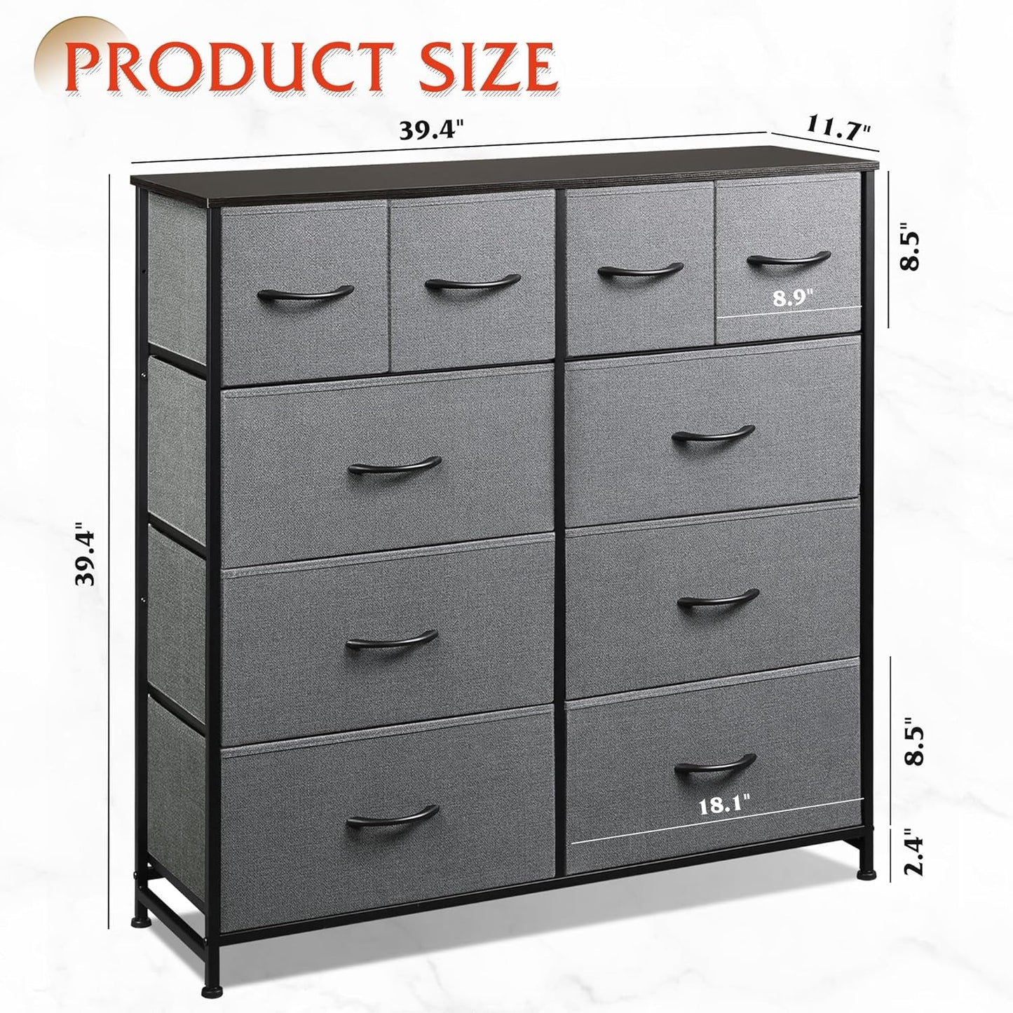 Fabric Dresser for Bedroom, Dresser with 10 Drawers, Storage Tower