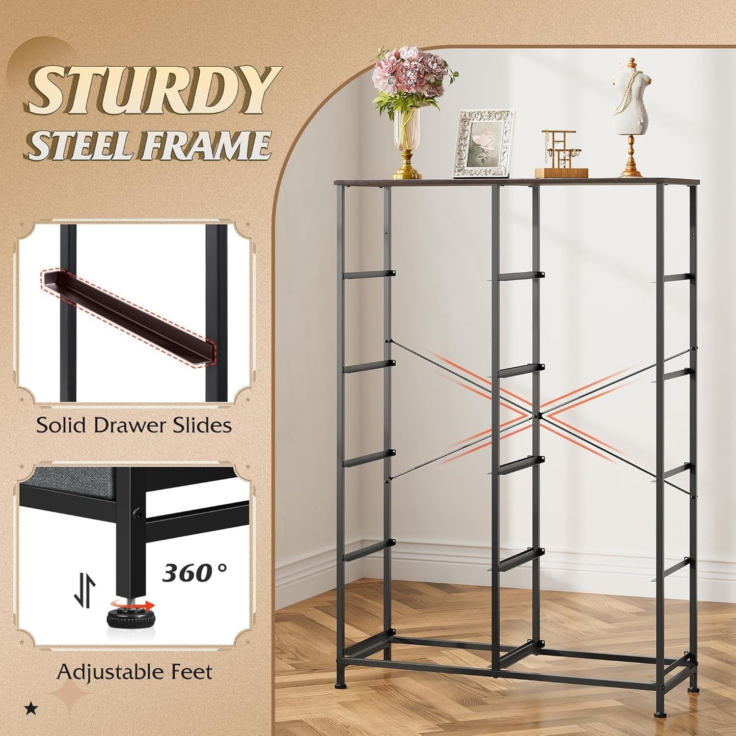 Tall Dresser for Bedroom with 10 Fabric Drawers, Organizer Units for