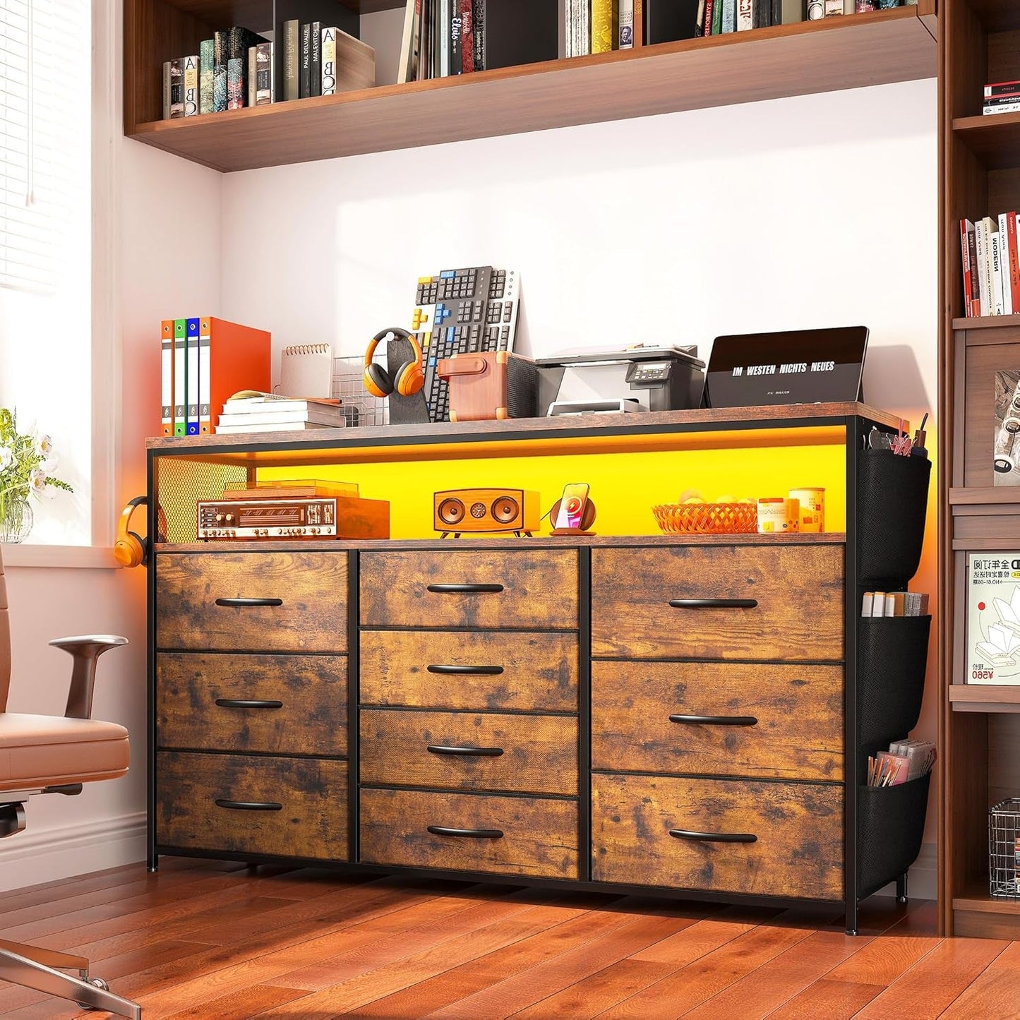Dresser TV Stand with 10 Drawers for 55" TV Stand for Bedroom with LED