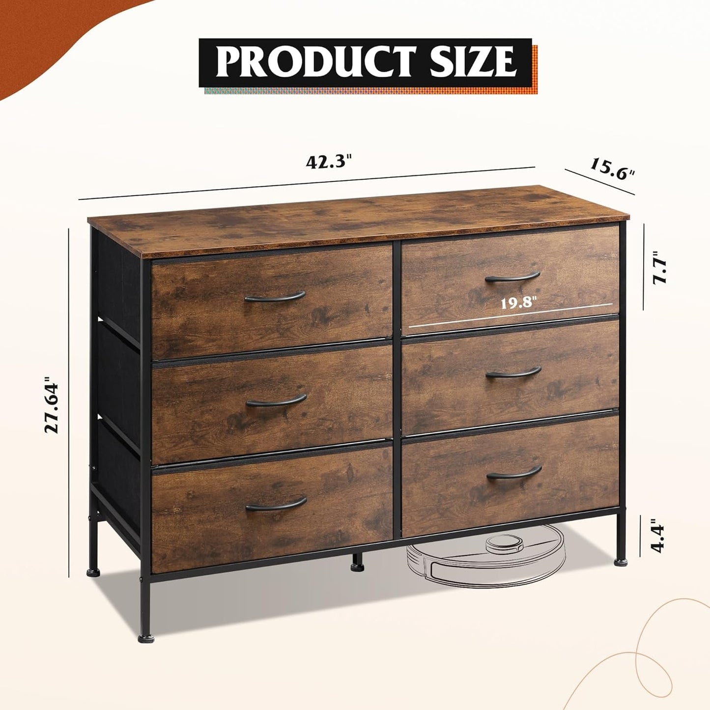Dresser for Bedroom with 6 Drawers, Wide Fabric Dresser TV Stand for